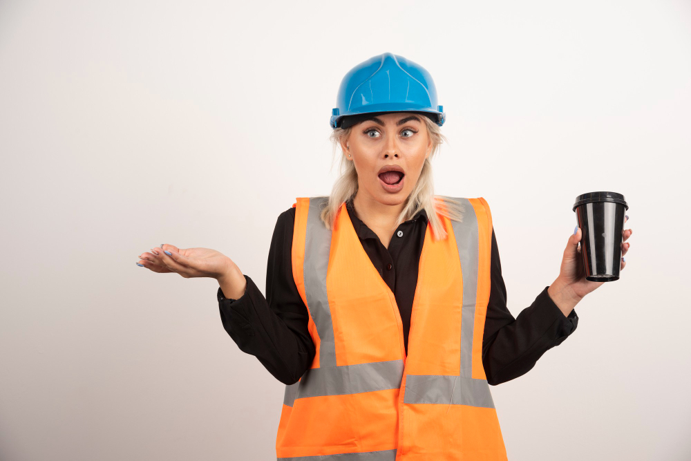 vrouw die koffie drinkt in de bouw